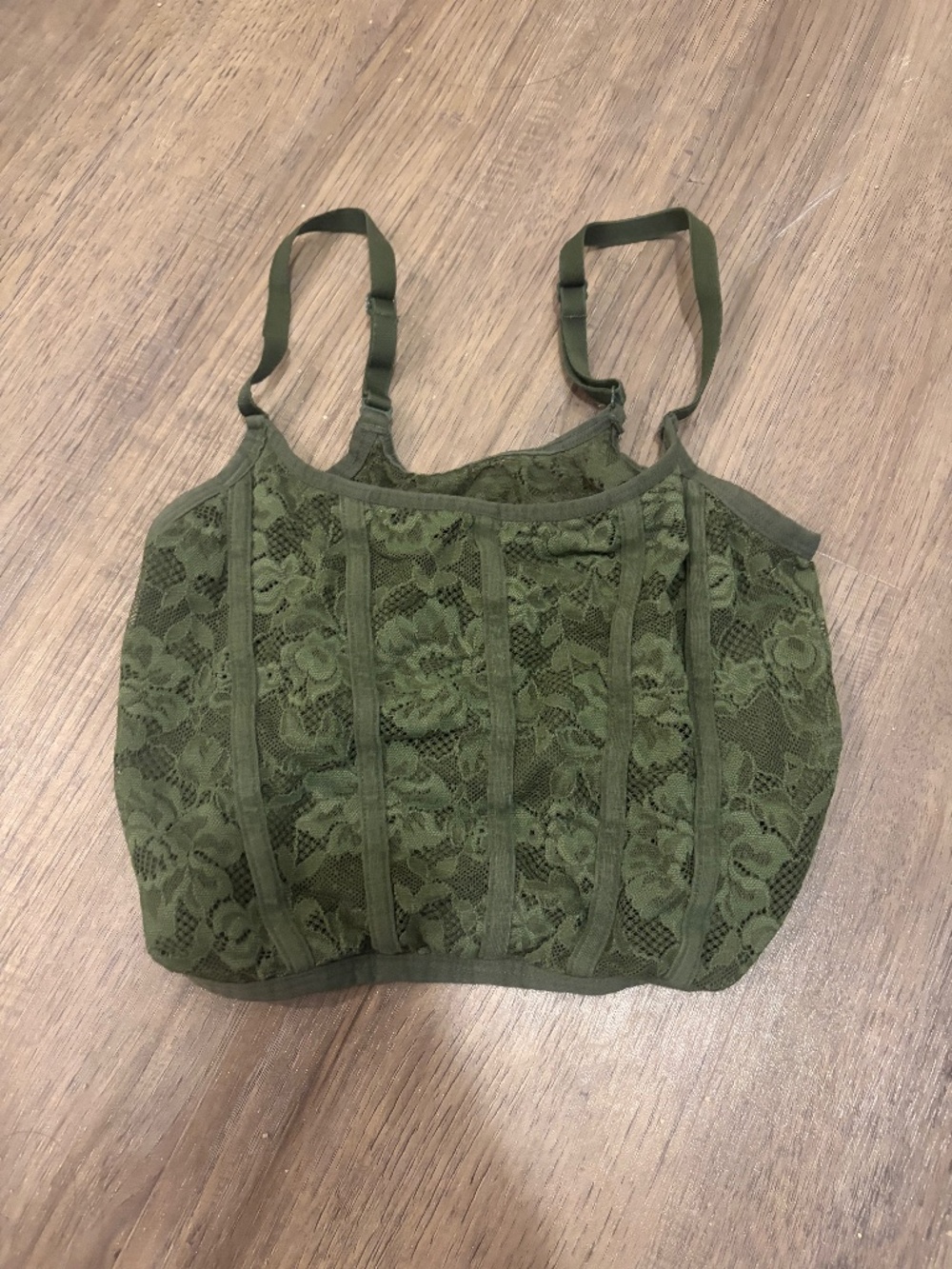 Y2K Olive Green Floral Lace Bralette Crop Top